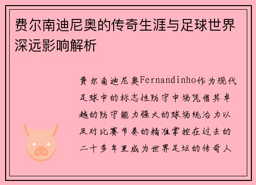 费尔南迪尼奥的传奇生涯与足球世界深远影响解析 费尔南迪尼奥的传奇生涯与足球世界深远影响解析